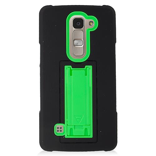 LG Spirit H443 Hard Cover and Silicone Protective Case   Hybrid Black/ Green Dual With Vertical Stand