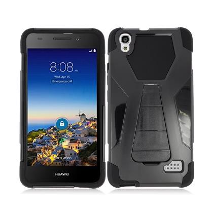 Huawei SnapTo LTE G620 Pronto H891L Hard Cover and Silicone Protective Case   Hybrid Black/ Black Transformer With Stand