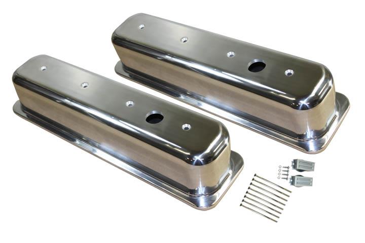 1987 97 SBC Chevy Polished Aluminum Smooth Valve Covers with Hole Tall 5.0L 5.7L 