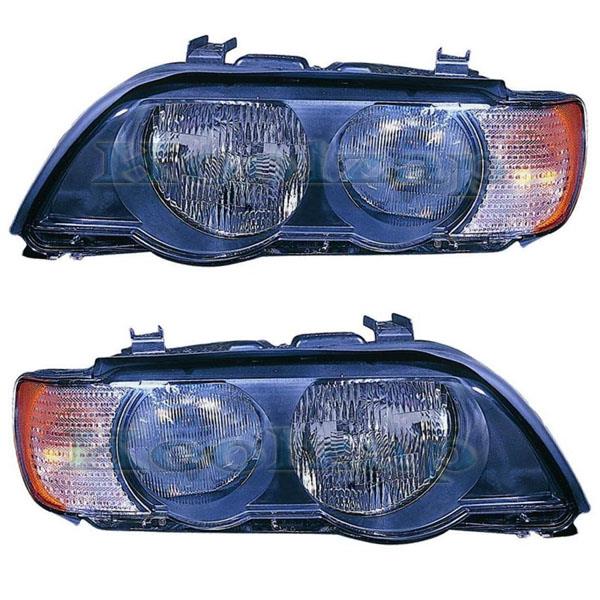 2000 2001 2002 2003 BMW X5 X 5 Headlight Headlamp Composite Halogen (without Xenon, Non HID) Front Head Light Lamp with Clear Turn Signal Set Pair Left Driver And Right Passenger Side (00 01 02 03)