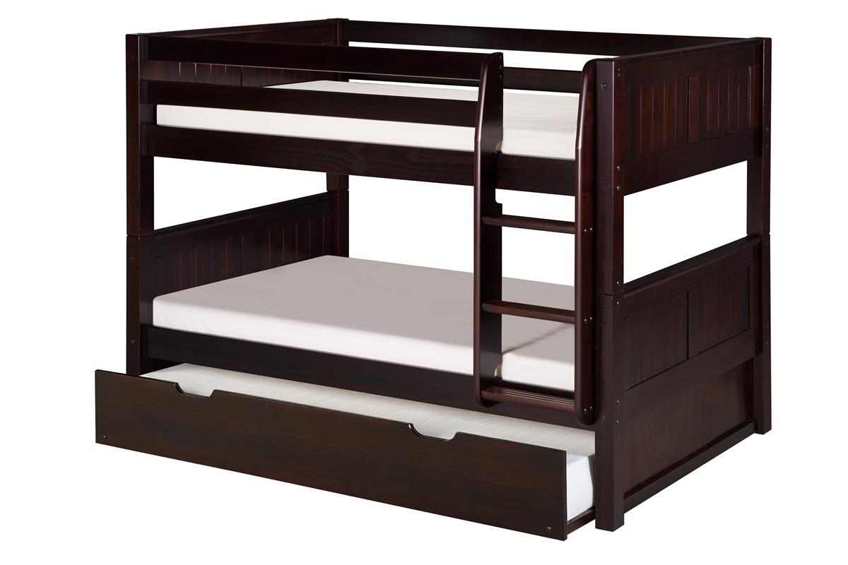 Camaflexi Low Bunk Bed with Trundle   Panel Headboard   Cappuccino Finish