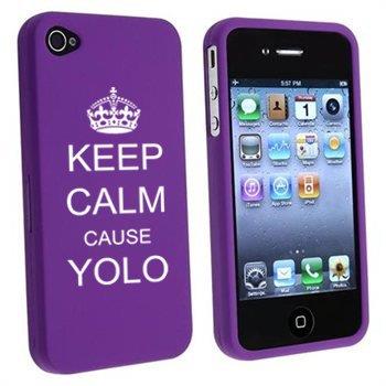 Apple iPhone 4 4S Purple Rubber Hard Case Snap on 2 piece Keep Calm Cause Yolo