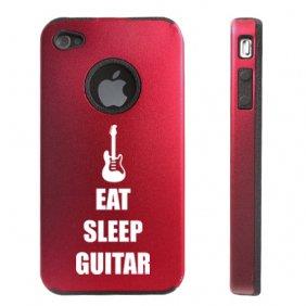 Apple iPhone 4 4S Red D5905 Aluminum & Silicone Case Cover Eat Sleep Guitar