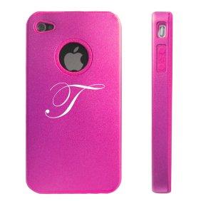 Apple iPhone 4 4S 4 Hot Pink D2502 Aluminum & Silicone Case Cover Fancy Letter T