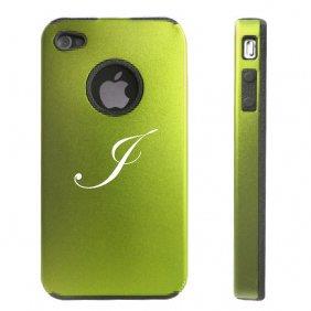 Apple iPhone 4 4S 4G Green D2402 Aluminum & Silicone Case Cover Fancy Letter I