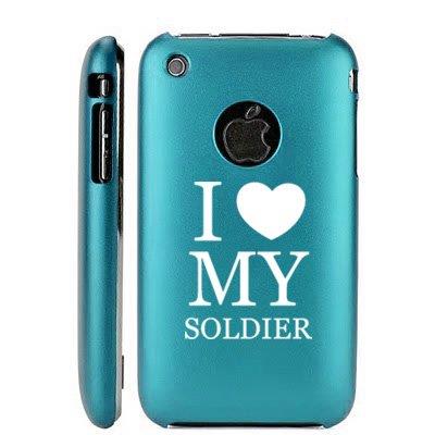 Apple iPhone 3G 3GS Light Blue E1617 Aluminum Metal Back Case I Love My Soldier