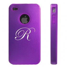 Apple iPhone 4 4S 4 Purple D2477 Aluminum & Silicone Case Cover Fancy Letter R