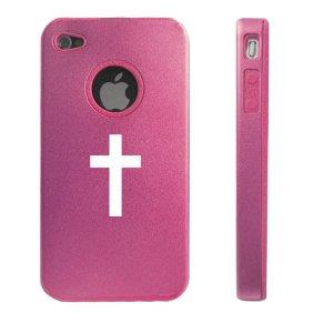 Apple iPhone 4 4S 4G Pink D399 Aluminum & Silicone Case Cross