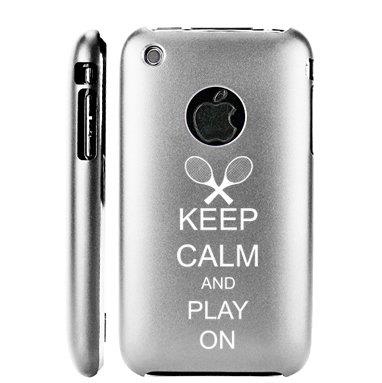 Apple iPhone 3G 3GS Silver E750 Aluminum Metal Back Case Keep Calm and Play On Tennis