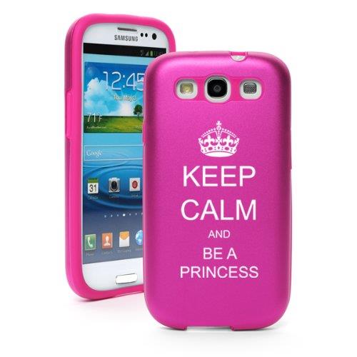 Hot Pink Samsung Galaxy S III S3 Aluminum & Silicone Hard Case SK54 Keep Calm and Be A Princess