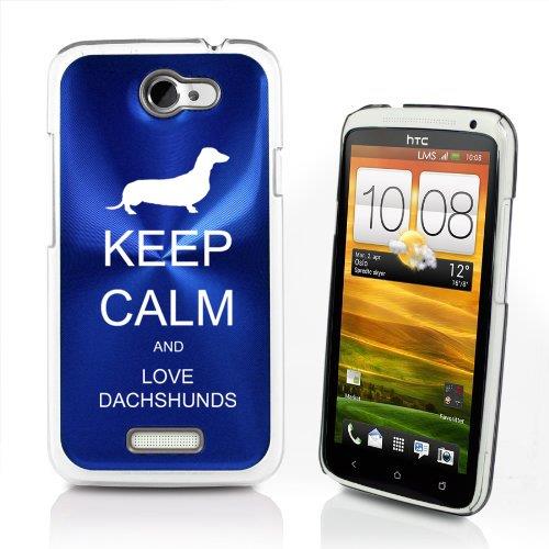 Blue HTC One X Aluminum Plated Hard Back Case Cover P602 Keep Calm and Love Dachshunds