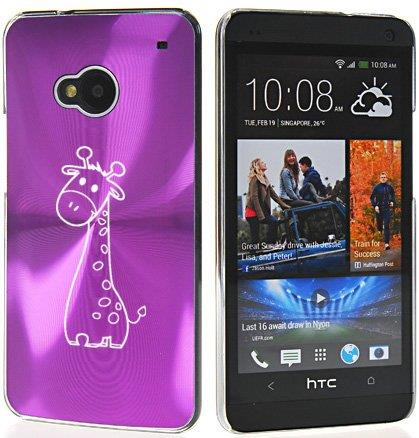 Purple HTC One M7 Aluminum Plated Hard Back Case Cover 7M70 Cute Giraffe Cartoon