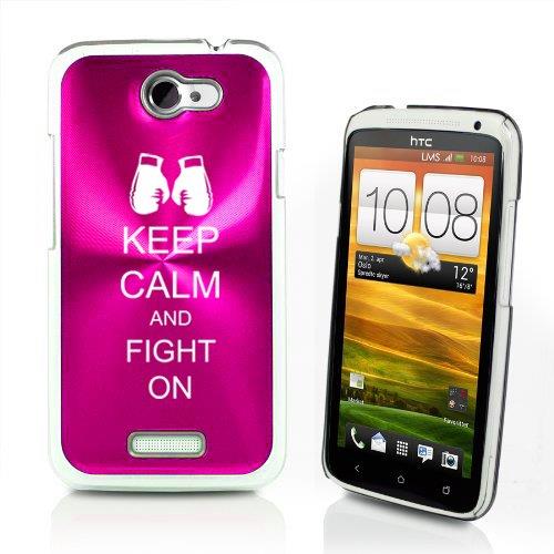 Hot Pink HTC One X Aluminum Plated Hard Back Case Cover P406 Keep Calm and Fight On