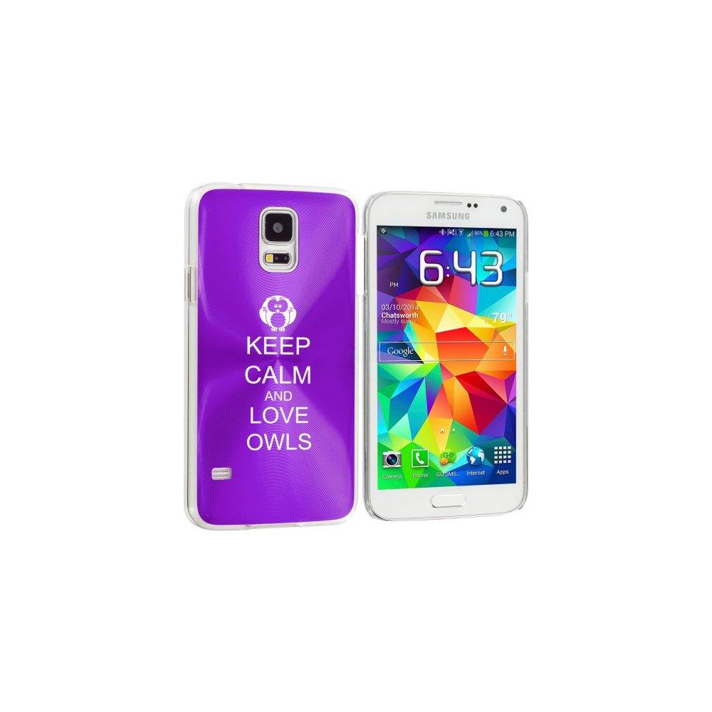 Samsung Galaxy S5 Aluminum Plated Hard Back Case Cover Keep Calm and Love Owls (Purple)