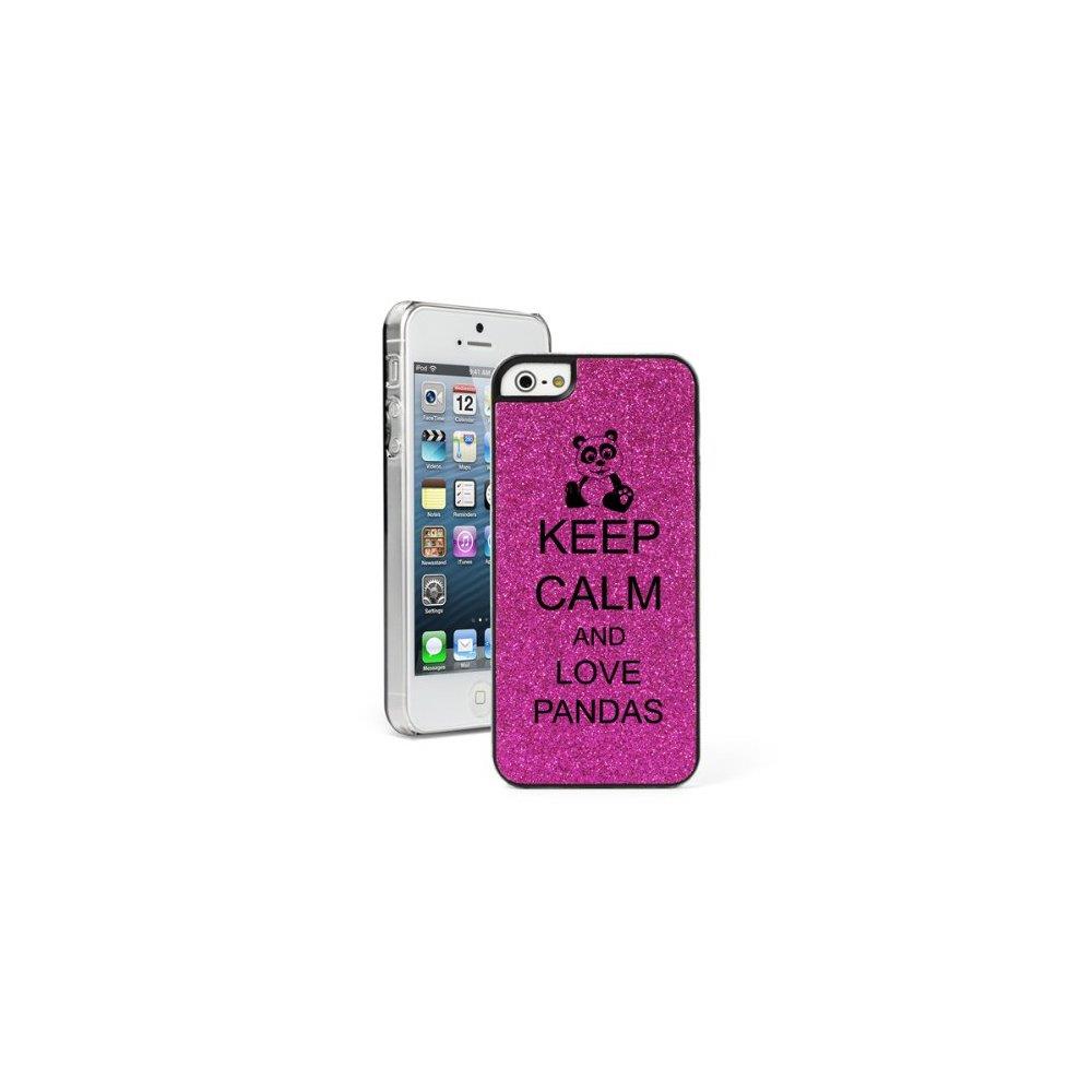 Apple iPhone 5 5s Glitter Bling Hard Case Cover Keep Calm and Love Pandas (Hot Pink)