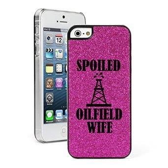 Apple iPhone 5 5s Glitter Bling Hard Case Cover Spoiled Oilfield Wife (Hot Pink)