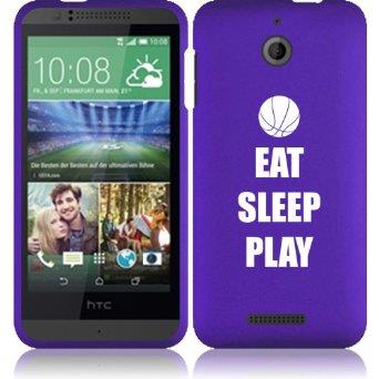 HTC Desire 510 Snap On 2 Piece Rubber Hard Case Cover Eat Sleep Play Basketball (Purple)