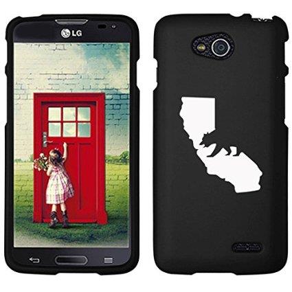 LG Optimus L90 D405 D410 D415 Snap On 2 Piece Rubber Hard Case Cover Cali Bear California (Black)