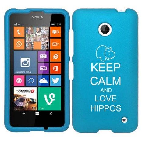 Nokia Lumia 630 635 Snap On 2 Piece Rubber Hard Case Cover Keep Calm and Love Hippos (Light Blue)