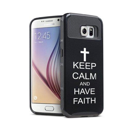 Samsung Galaxy S6 Shockproof Impact Hard Case Cover Keep Calm and Have Faith Cross (Black)