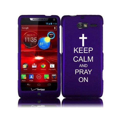 Motorola Droid Razr M XT907 Snap On 2 Piece Rubber Hard Case Cover Keep Calm and Pray On (Purple)