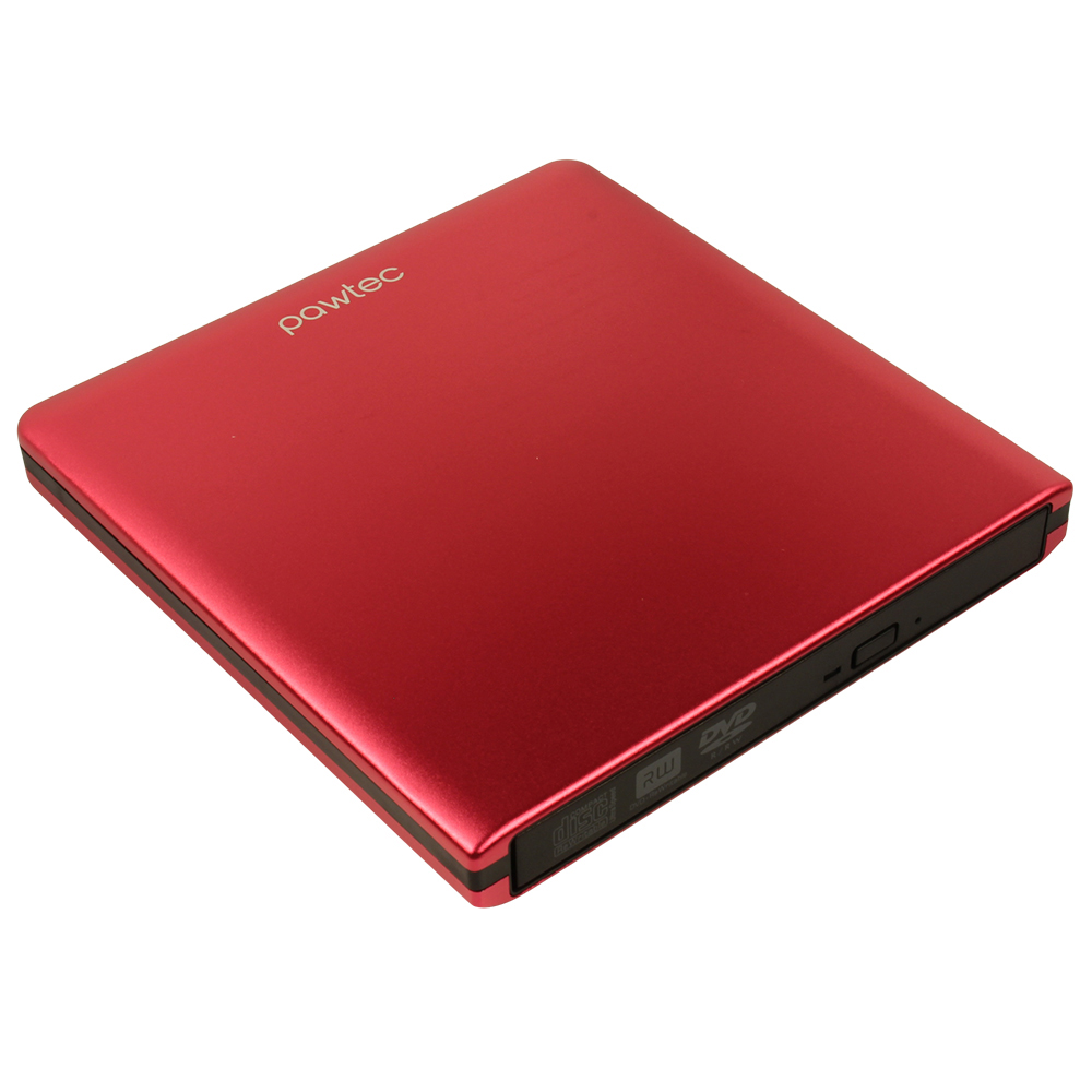 Pawtec External USB 3.0 Aluminum 8X DVD RW Writer Optical Drive with Lightscribe (Red)