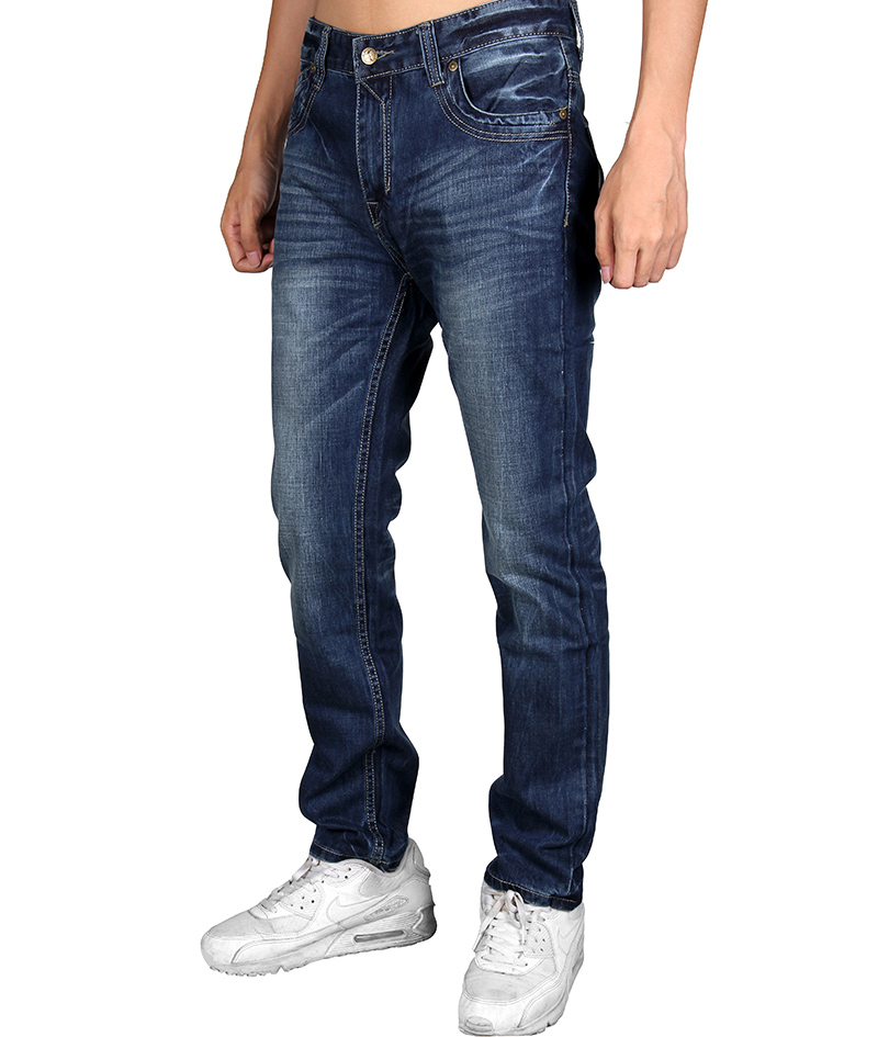 Men Relaxed Skinny Fit Regular Original Dark Distressed Denim Jeans Indigo 100% Cotton High Quality Regular Middle Waist and Designer Stylish Vintage Zipper Fly Sizes 28 29 30 31 32 34 36 38