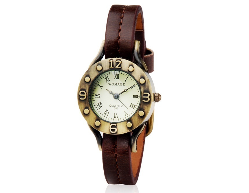 585 Women's Round Dial Analog Display Stylish Wrist Watch with Adjustable Strap (Dark Brown) M.