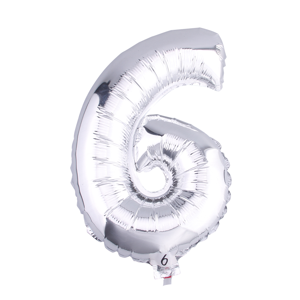 1Pcs Silver Number '6' Mylar Foil Balloon Spelling Word For Wedding Birthday Decor