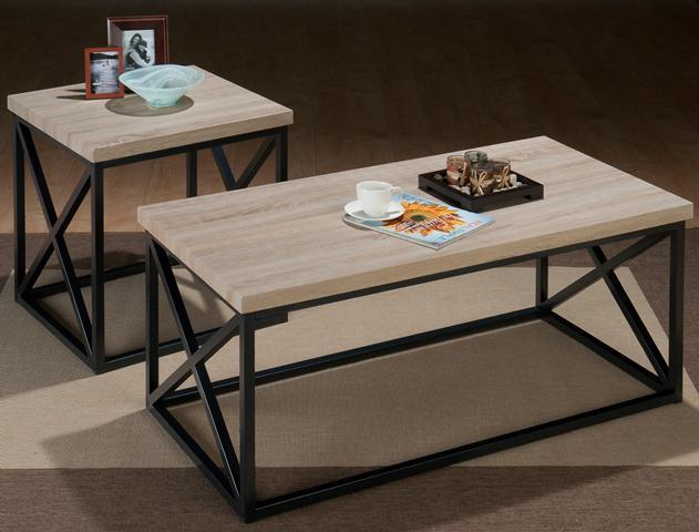 Jofran 172 3 Piece X Side Coffee Table Set w/ Ash Veneer Top & Grey Metal Base
