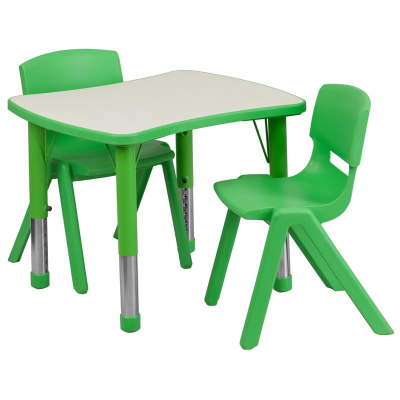 Flash Furniture 21.875" X 26.625" Adjustable Rectangular Green Plastic Activity Table Set With 2 School Stack Chairs