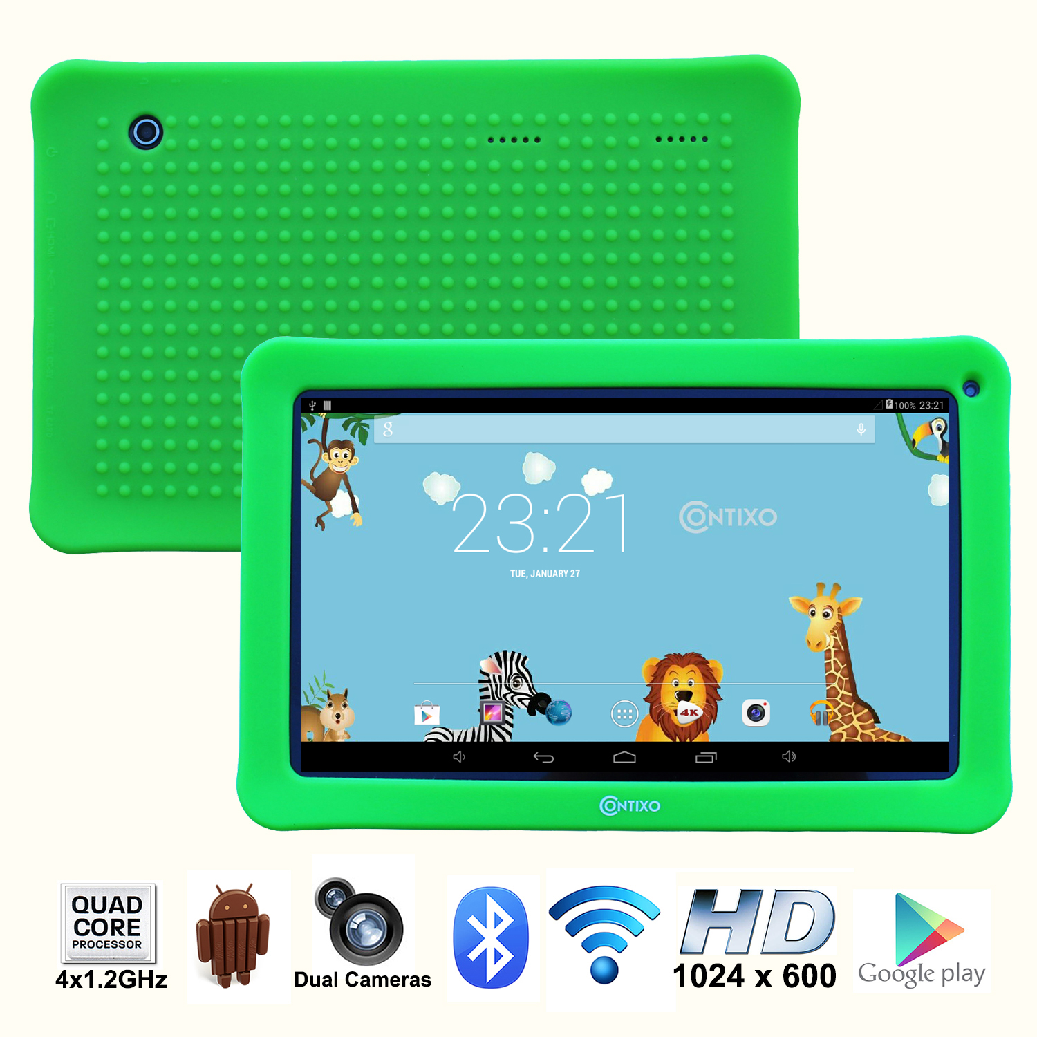 Contixo Kids 10.1" Quad Core Android 4.4 Kitkat Tablet, HD Display 1024x600, 1GB RAM, 16GB Nand Flash, Dual Camera, HDMI, Wi Fi, Bluetooth 4.0, Google Play Pre installed (Red)