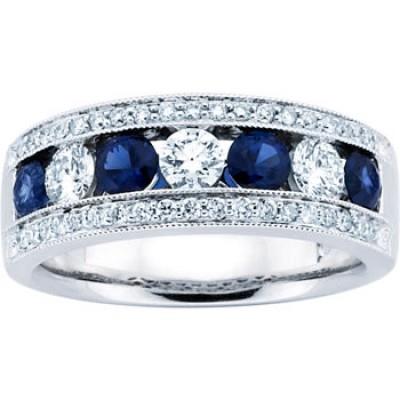 1.50 ct Ladies Blue Sapphire Wedding Band Ring in 18 kt White Gold