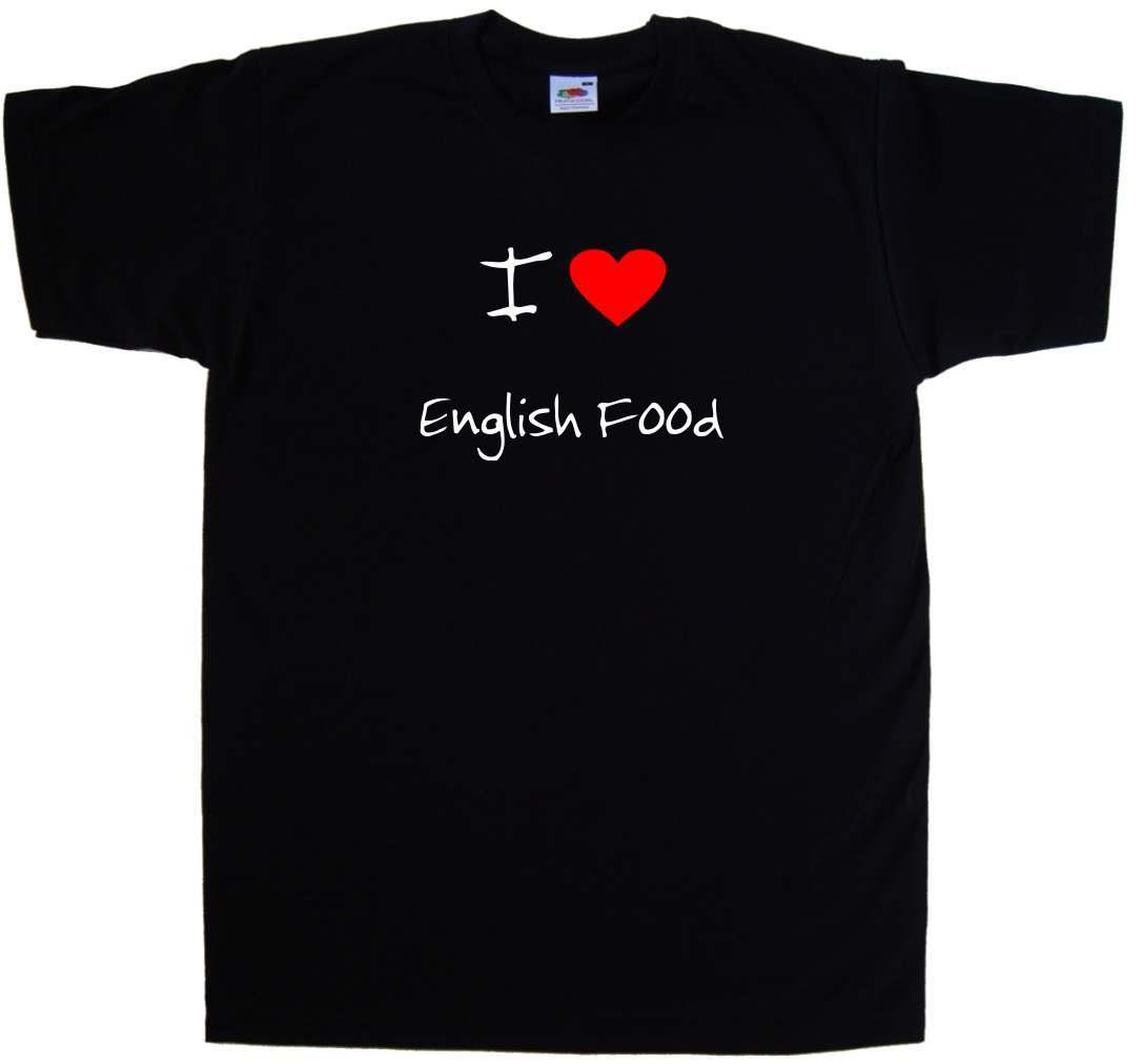 I Love Heart English Food Black T Shirt