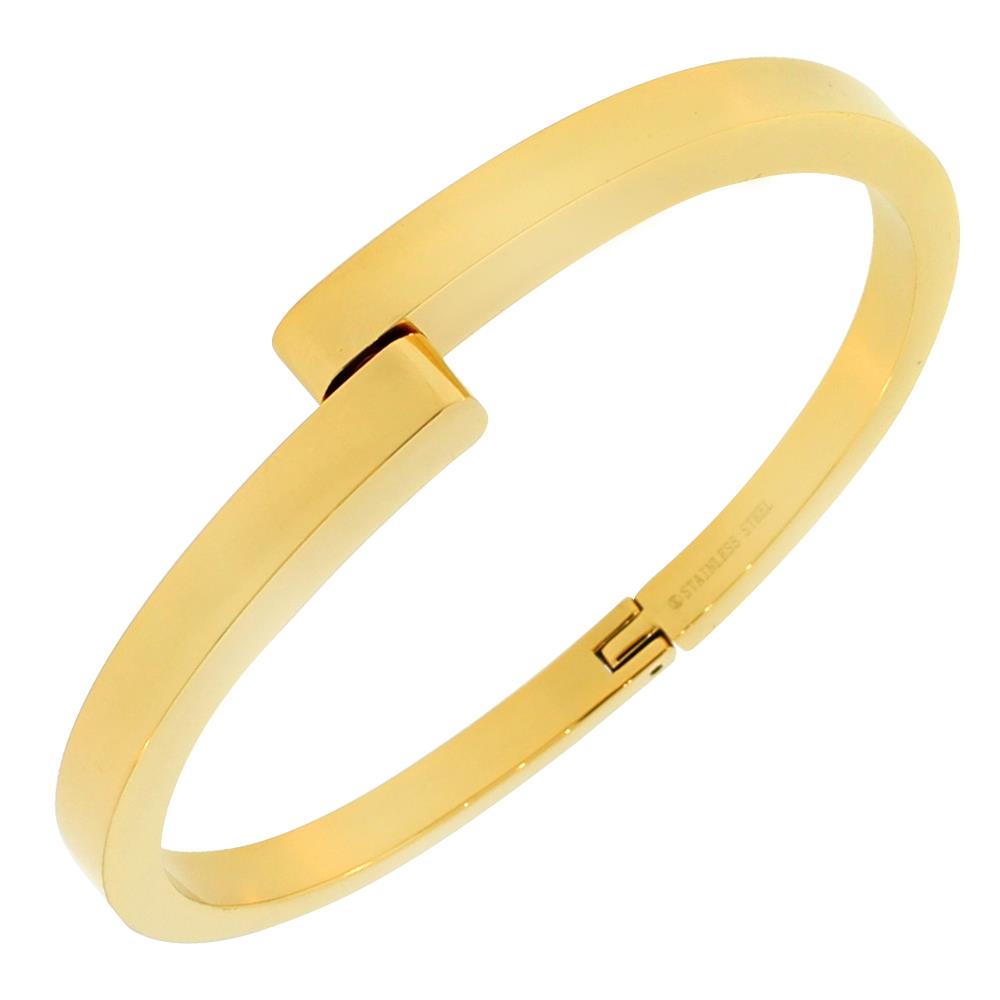 Stainless Steel Yellow Gold Tone Handcuff Men's Bracelet