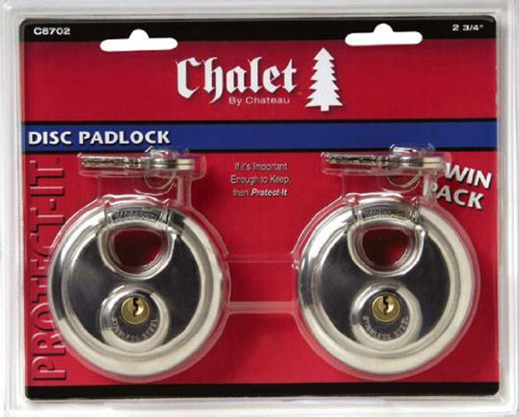Chalet Twin Pack Disc Locks   Keyed the Same with 4 keys 2.75 inches