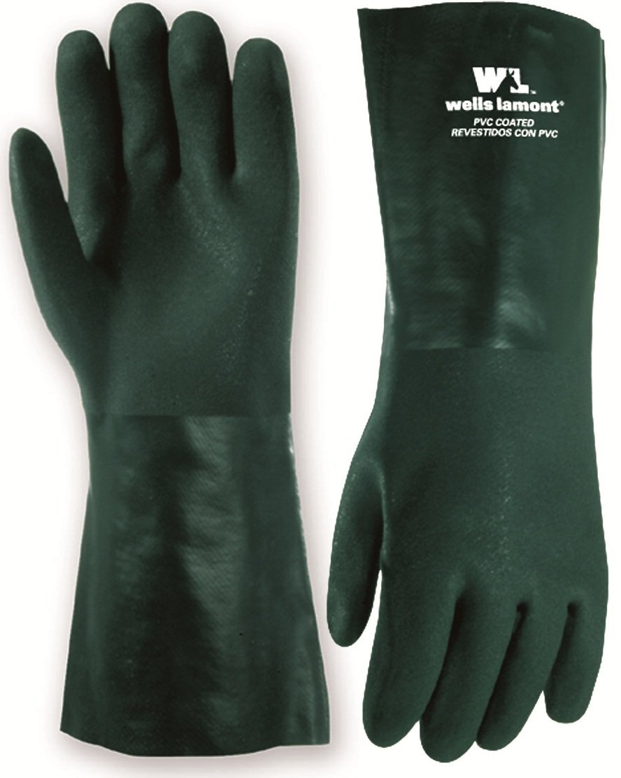 Wells Lamont, 167L, Heavyweight PVC Fully Coated Gloves, Cotton Jersey Lining, 14 inch Gauntlet Cuff, Large, Green 