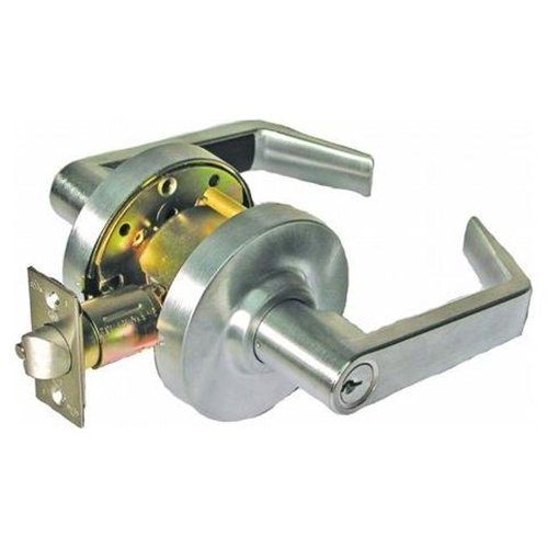 Ultra Hardware, 44259, Satin Chrome US26D, Classroom Office Vestibule Always Locked Or Always Open Grade 2 Commercial ADA Cylindrical Clutch Angled Lever Handle Lockset