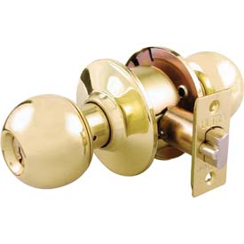 Guard, 1997, Polished Brass US3, Always Locked Vestibule Storeroom, Commercial Cylindrical Ball Knob, Lock Set Lockset