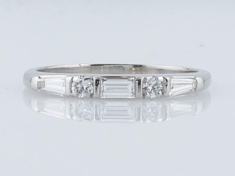 Vintage .61 cttw Baguette, Round Brilliant & Tapered Baguette Diamond Wedding Band in Platinum