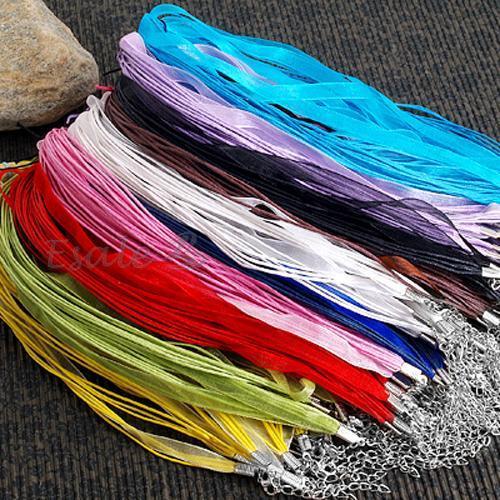 100 Organza Wax Ribbon Necklace Cord 7mm+Lobster Clasp