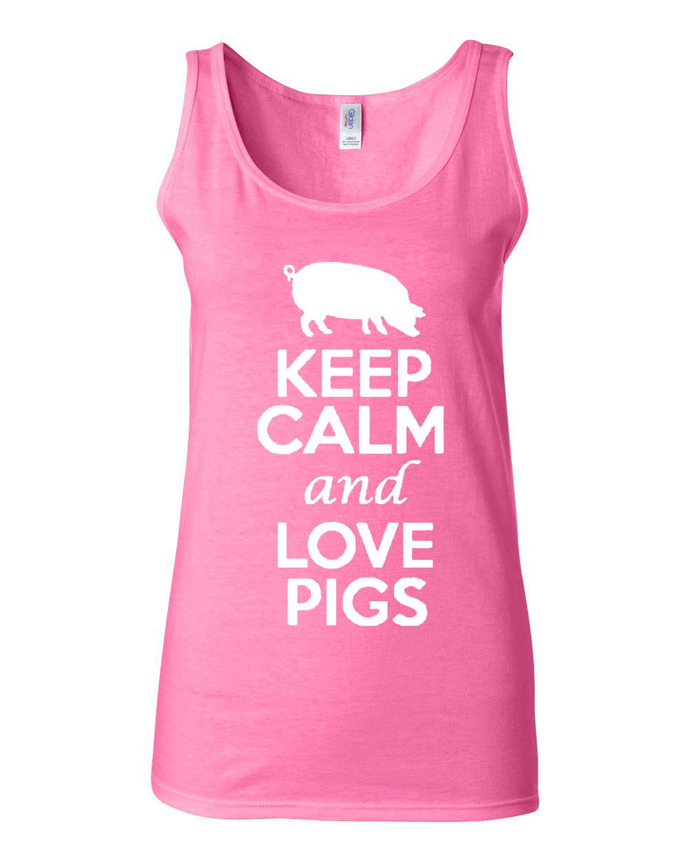 Junior Keep Calm and Love Pigs Graphic Design Statement Sleeveless Tank Top