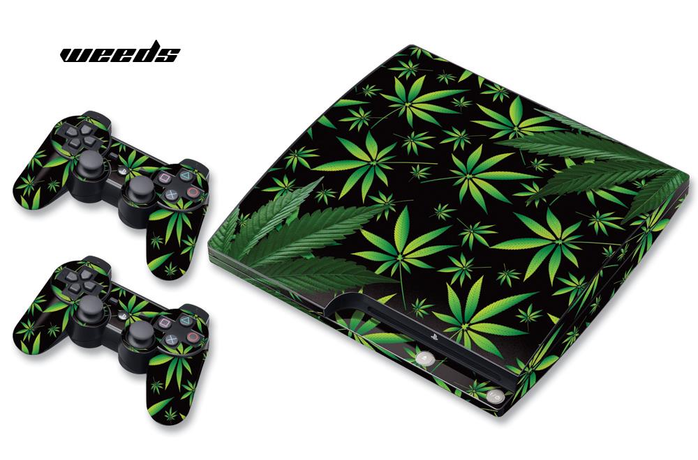 Sony PS3 PlayStation 3 Slim Console Skin plus 2 Controller Skins  Weeds Black