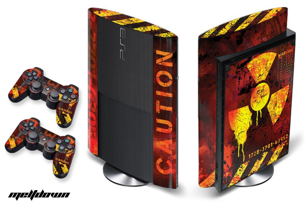 Sony PS3 Super Slim Console Skin plus 2 Controller Skins   Meltdown