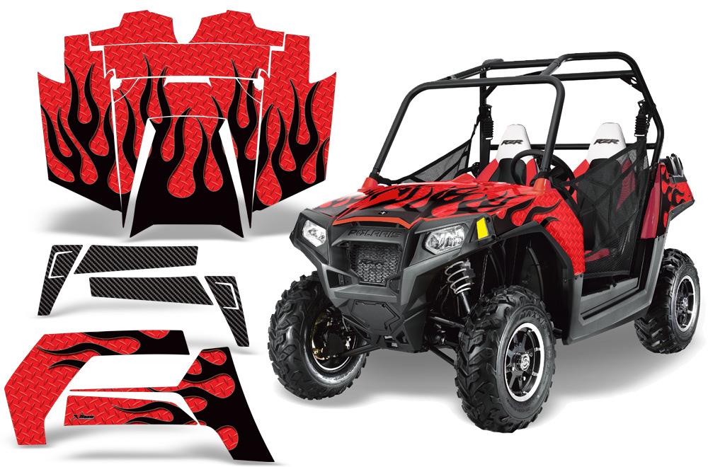 2011 2013|Polaris|RZR|800::AMRRACING SXS Graphics Decal Kit Diamond Flame Black Red