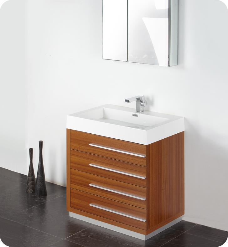 Fresca Livello 30" Teak Modern Bathroom Vanity w/ Medicine Cabinet