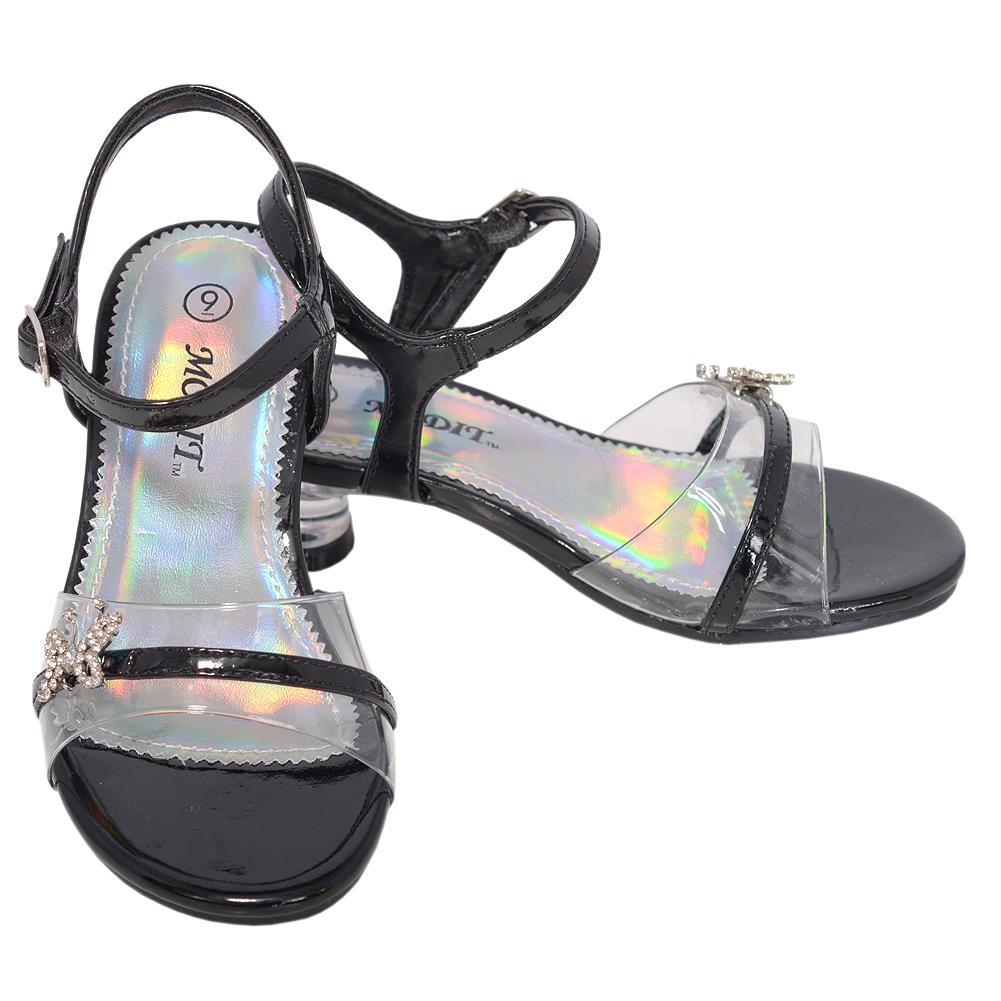 Toddler Girl 5 Black Patent Butterfly Crystal Heel Sandal Shoe