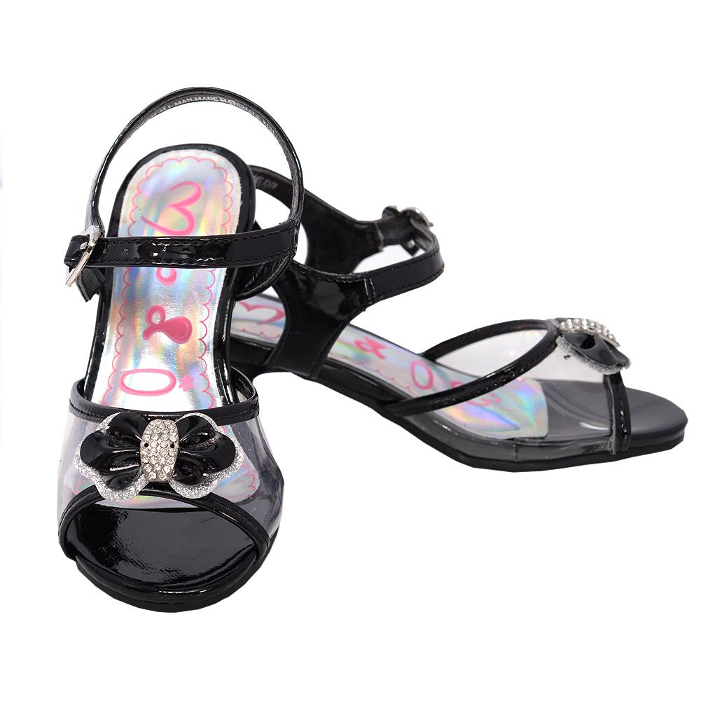 Little Girls 12 Black Patent Clear Strap Sparkle Bow Heel Dress Shoes