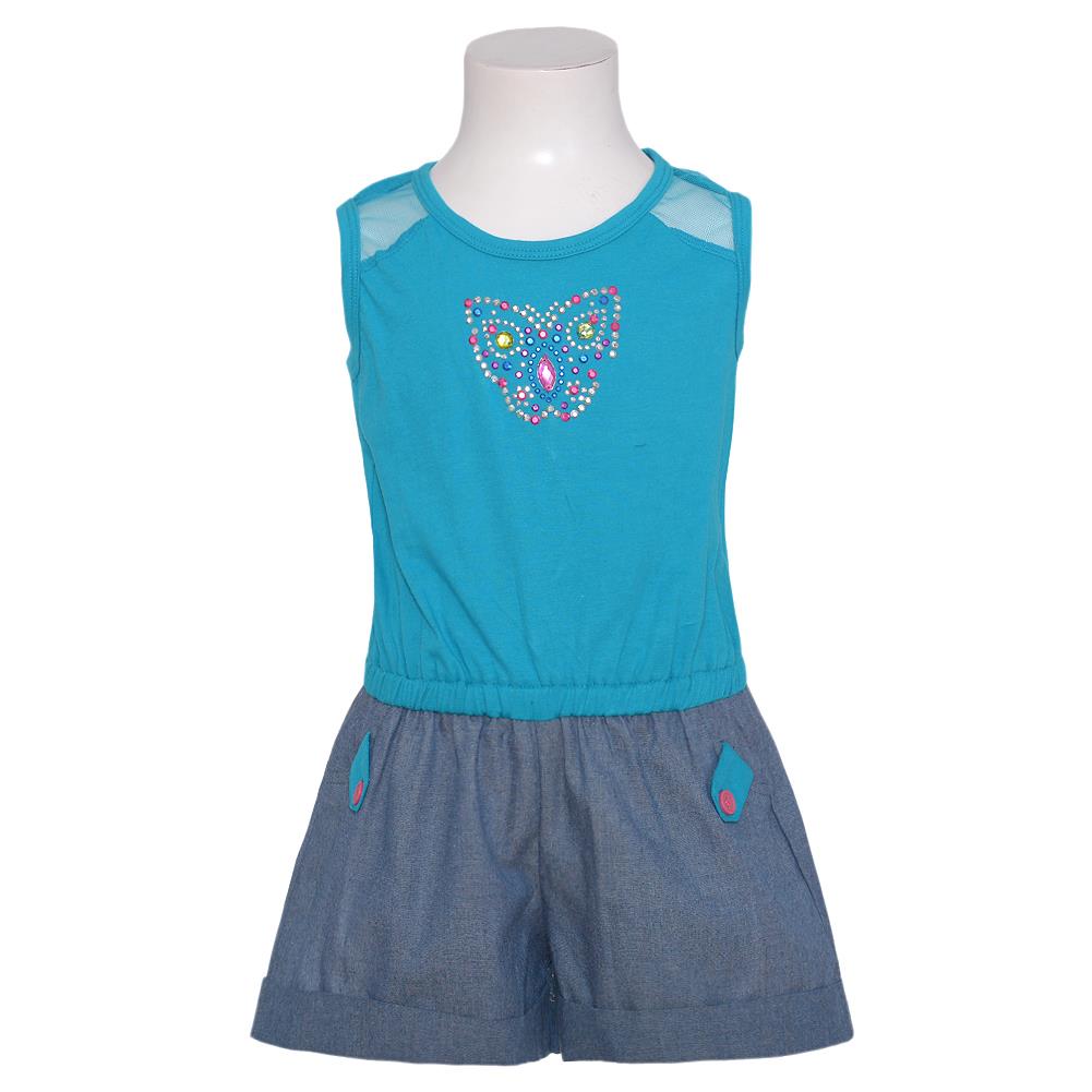 Girls 2T Blue Lace Sequin Butterfly 1pc Shorts Romper Outfit