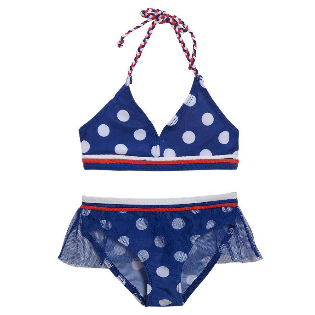 Baby Girl 18M Royal Blue Red White Dot Braid Tie 2 Pc Summer Swimsuit